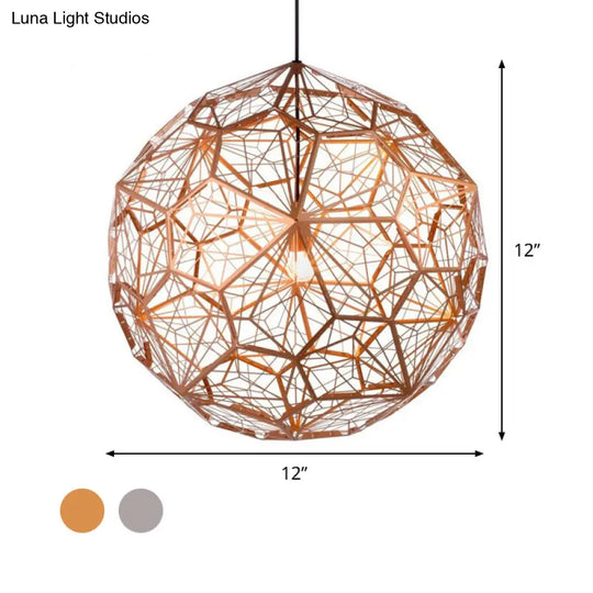 Modern Stainless Steel Rose Gold/Chrome Pendant Lighting: Stylish Hollowed Wire Sphere Design