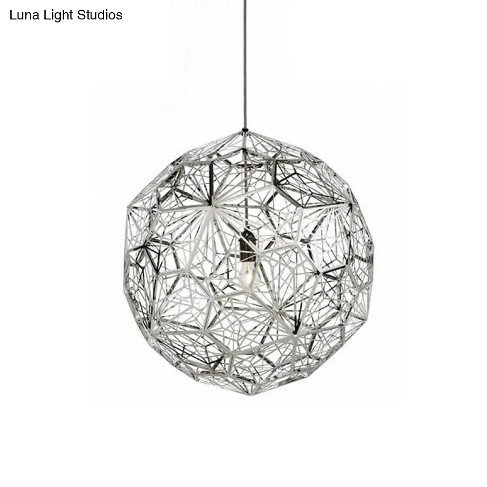 Modern Stainless Steel Rose Gold/Chrome Pendant Lighting: Stylish Hollowed Wire Sphere Design