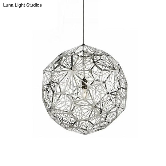 Modern Stainless Steel Rose Gold/Chrome Pendant Lighting: Stylish Hollowed Wire Sphere Design