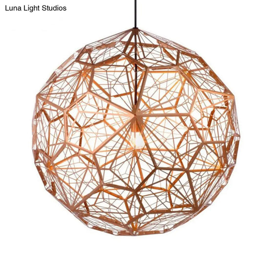 Modern Stainless Steel Rose Gold/Chrome Pendant Lighting: Stylish Hollowed Wire Sphere Design