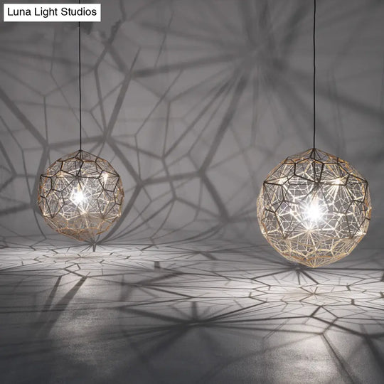Modern Stainless Steel Rose Gold/Chrome Pendant Lighting: Stylish Hollowed Wire Sphere Design