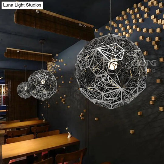 Modern Stainless Steel Rose Gold/Chrome Pendant Lighting: Stylish Hollowed Wire Sphere Design