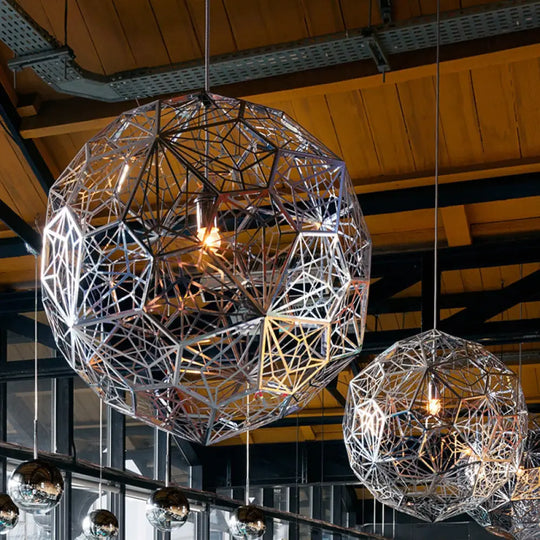 Modern Stainless Steel Rose Gold/Chrome Wire Sphere Pendant Light - Stylish Hanging Lamp Kit Chrome