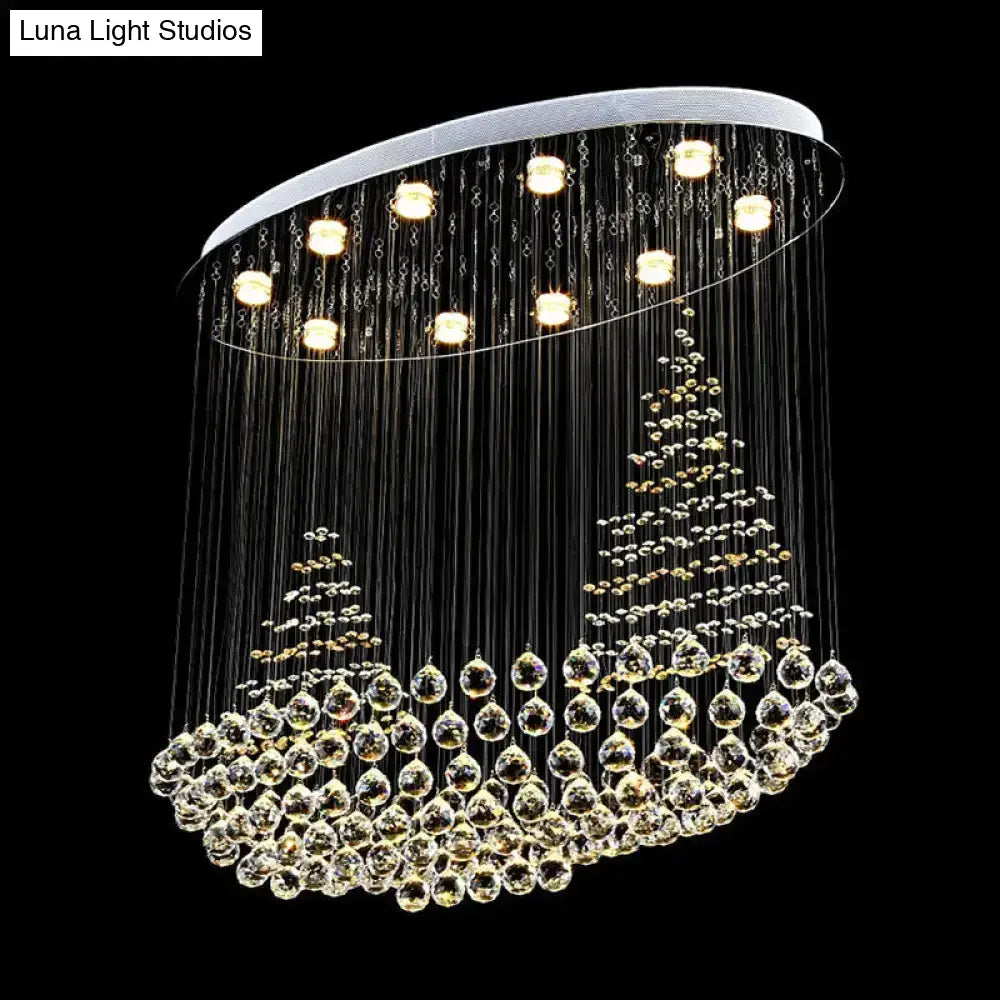 Modern Stainless Steel Sailboat Crystal Ceiling Flush Mount Lamp With 10 Lights For Living Room