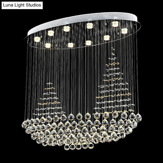 Modern Stainless Steel Sailboat Crystal Ceiling Flush Mount Lamp With 10 Lights For Living Room