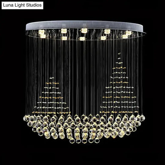 Modern Stainless Steel Sailboat Crystal Ceiling Flush Mount Lamp With 10 Lights For Living Room