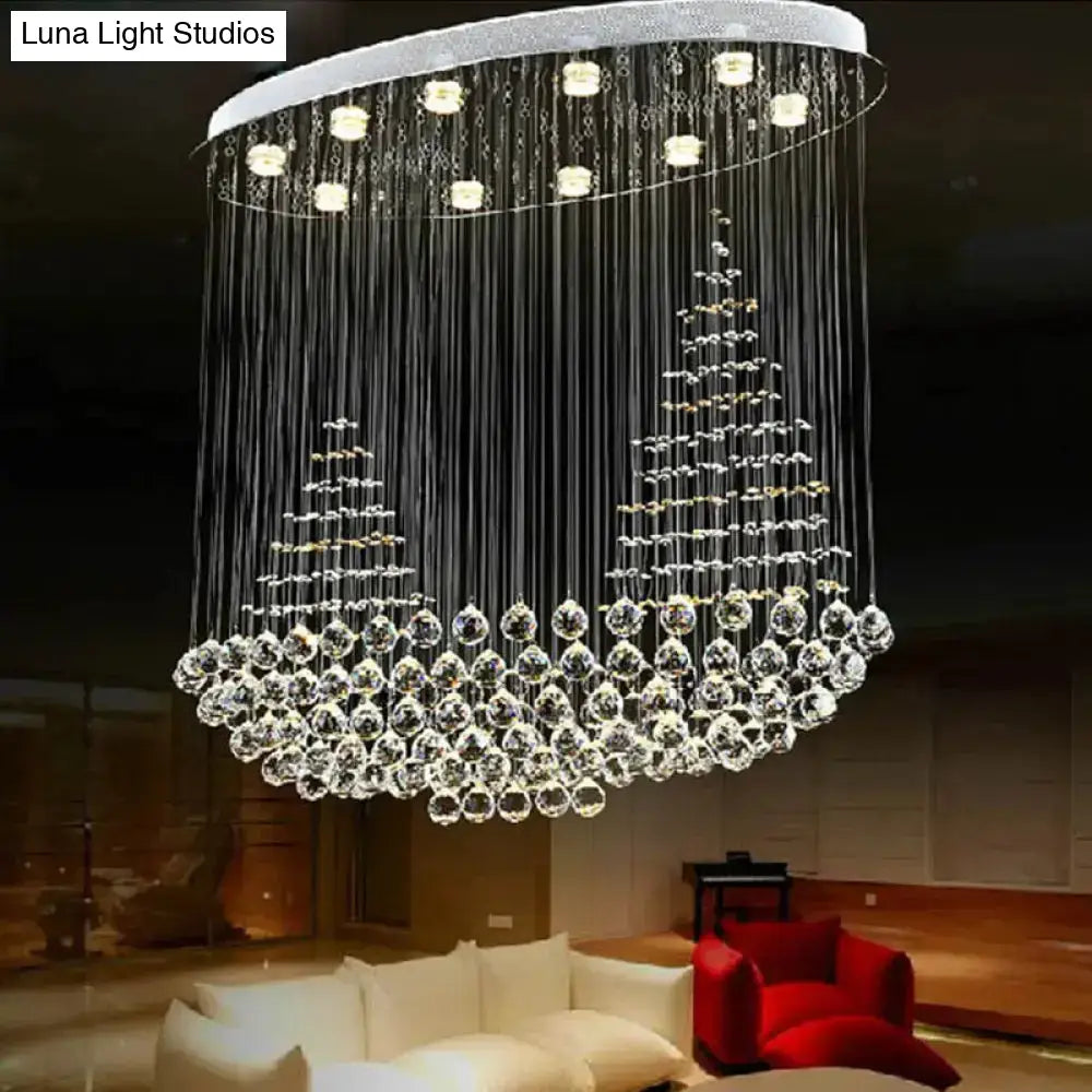 Modern Stainless Steel Sailboat Crystal Ceiling Flush Mount Lamp With 10 Lights For Living Room