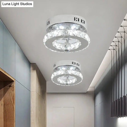 Modern Stainless-Steel Semi Flush Led Lighting Fixture With White/Warm Light And Clear Beveled
