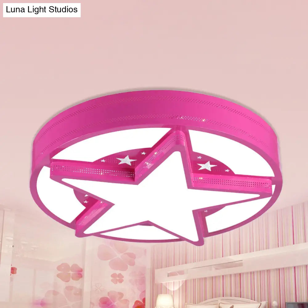 Modern Star Metal & Acrylic Bathroom Ceiling Light - Circle Flush Mount Lamp Pink / 19.5 White