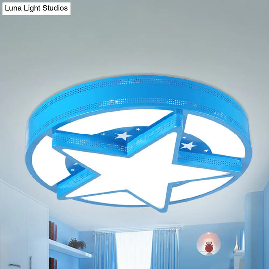 Modern Star Metal & Acrylic Bathroom Ceiling Light - Circle Flush Mount Lamp Blue / 19.5 White