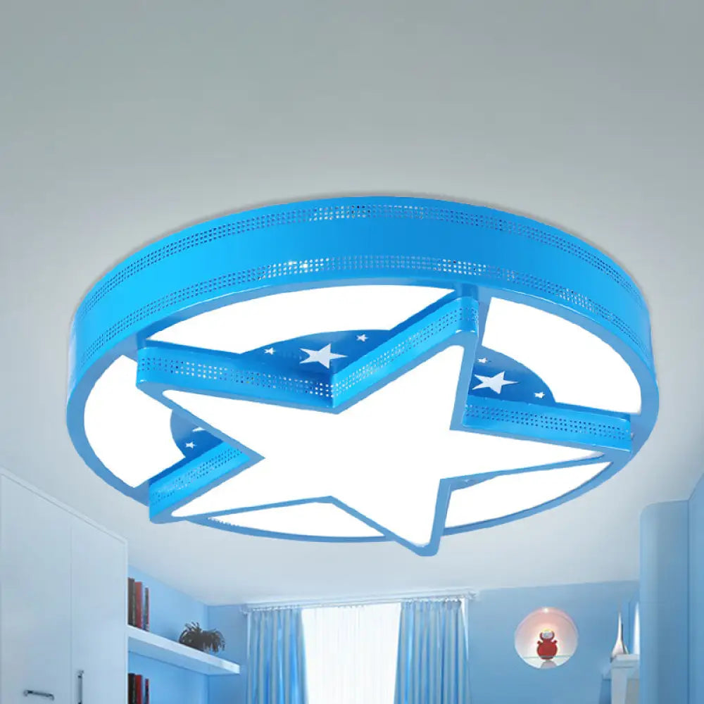 Modern Star Metal & Acrylic Bathroom Ceiling Light - Circle Flush Mount Lamp Blue / 19.5’ White