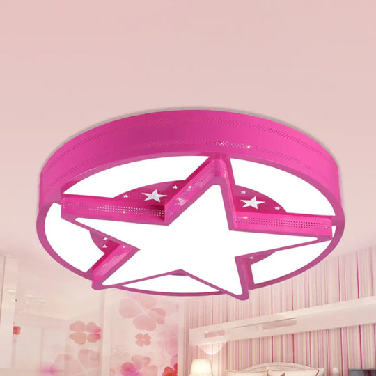 Modern Star Metal & Acrylic Bathroom Ceiling Light - Circle Flush Mount Lamp Pink / 19.5’ White
