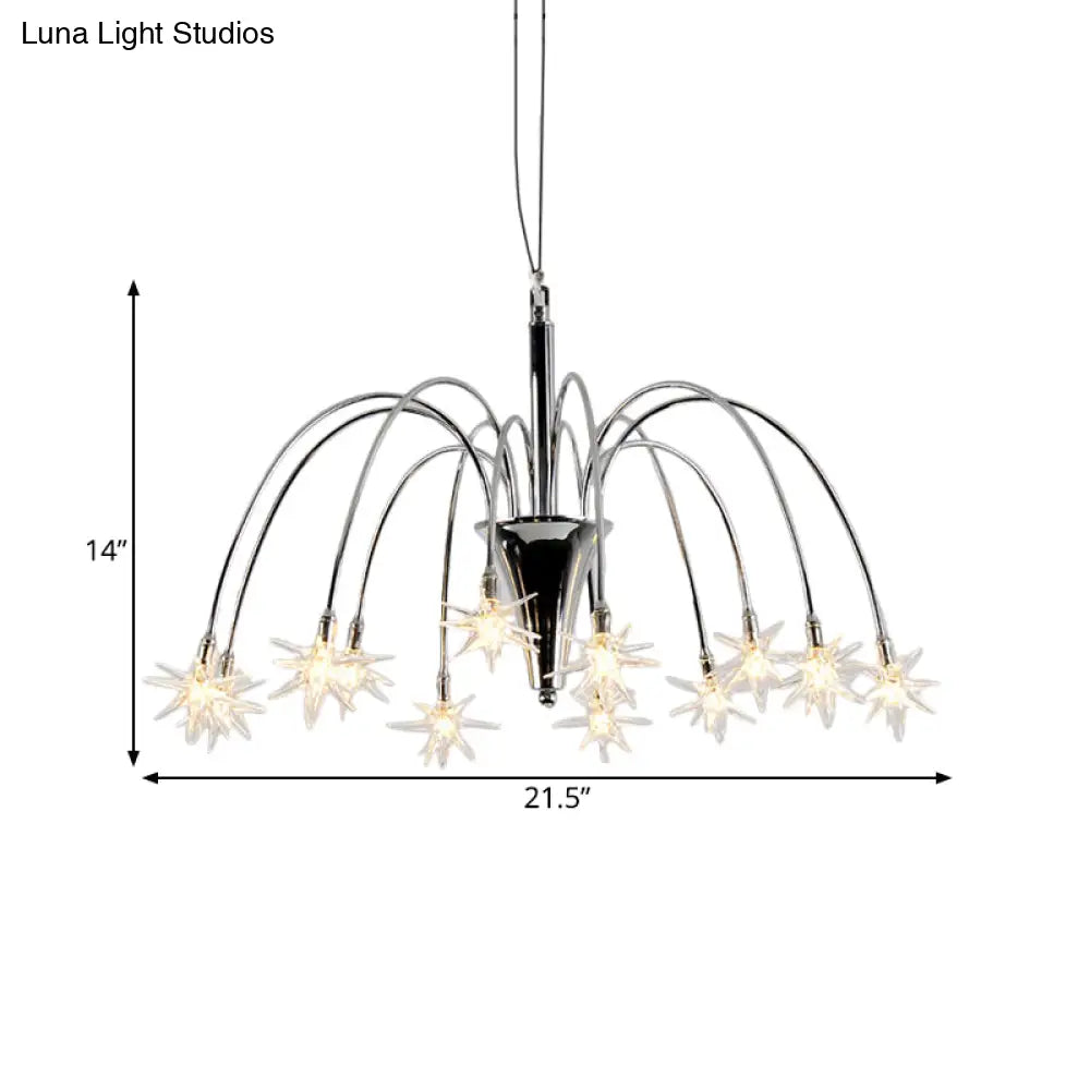 Modern Star-Shaped Crystal Chandelier Silver Finish Pendant Light (12/18 Lights)