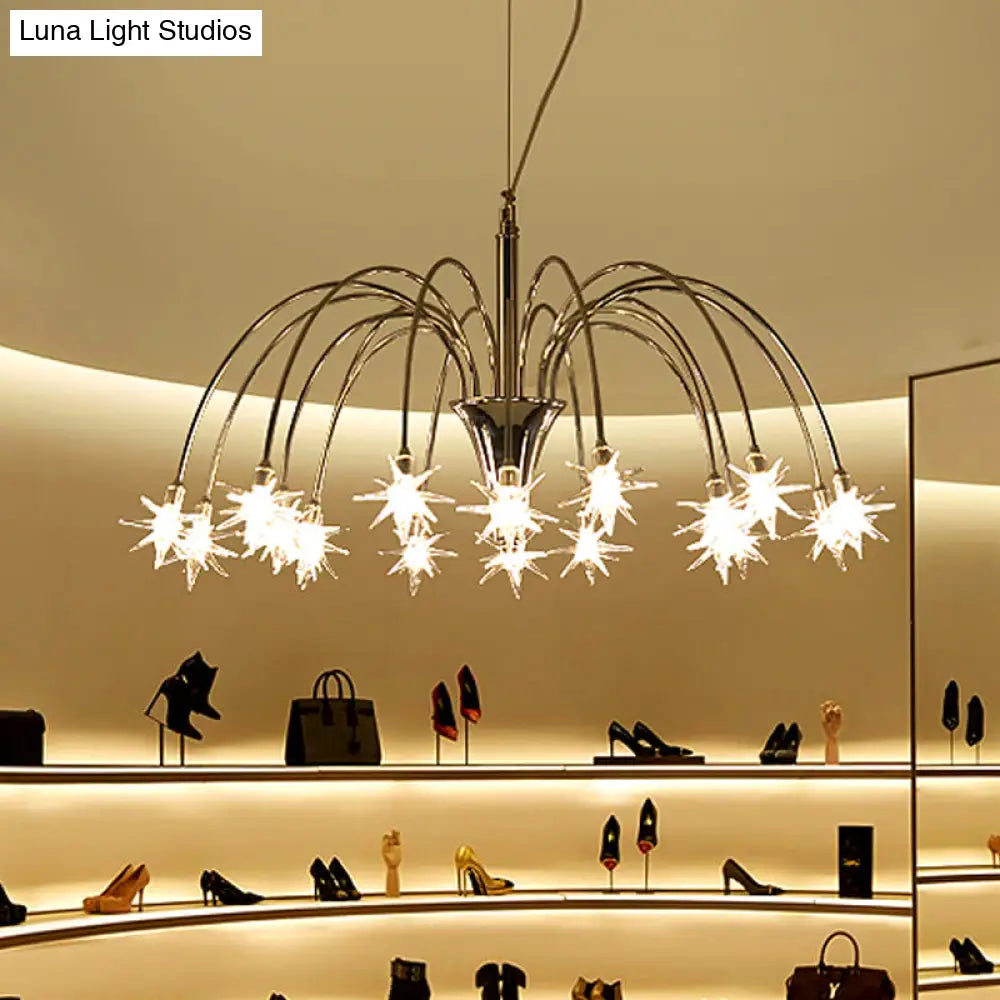 Modern Star-Shaped Crystal Chandelier Silver Finish Pendant Light (12/18 Lights)