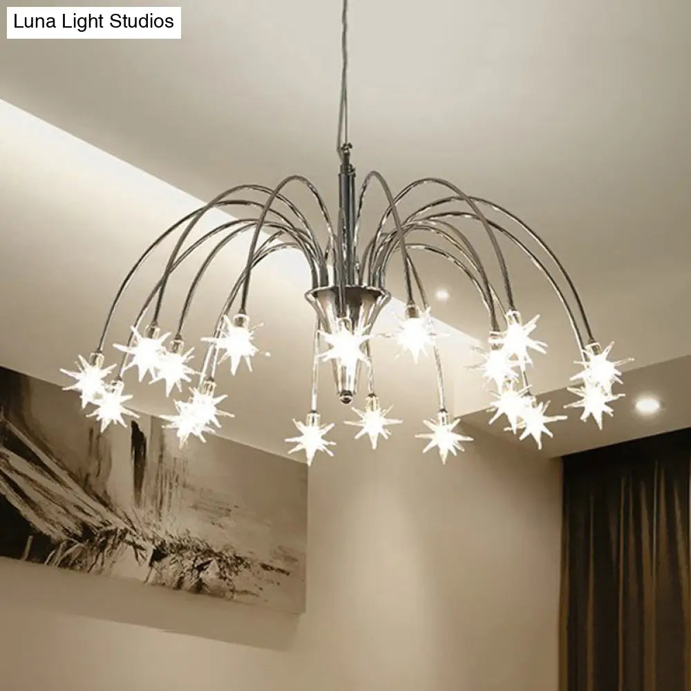 Modern Star-Shaped Crystal Chandelier Silver Finish Pendant Light (12/18 Lights)