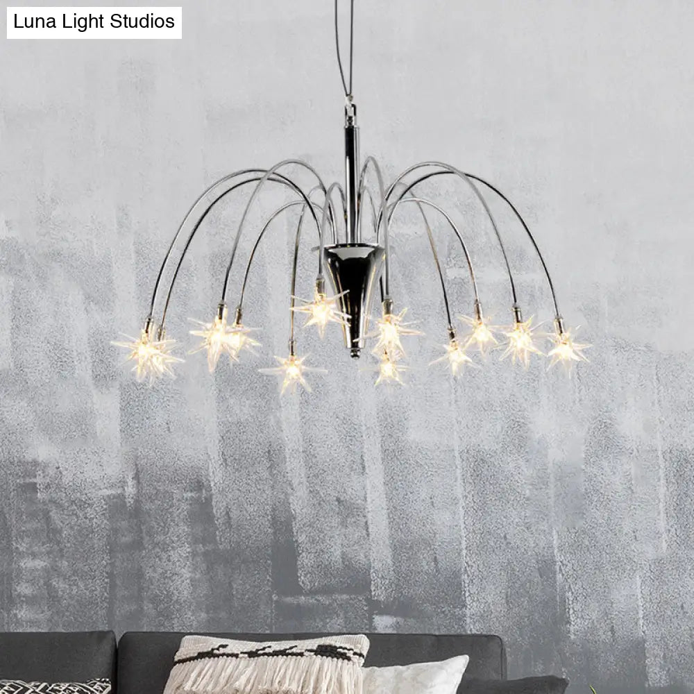 Modern Star-Shaped Crystal Chandelier Silver Finish Pendant Light (12/18 Lights)