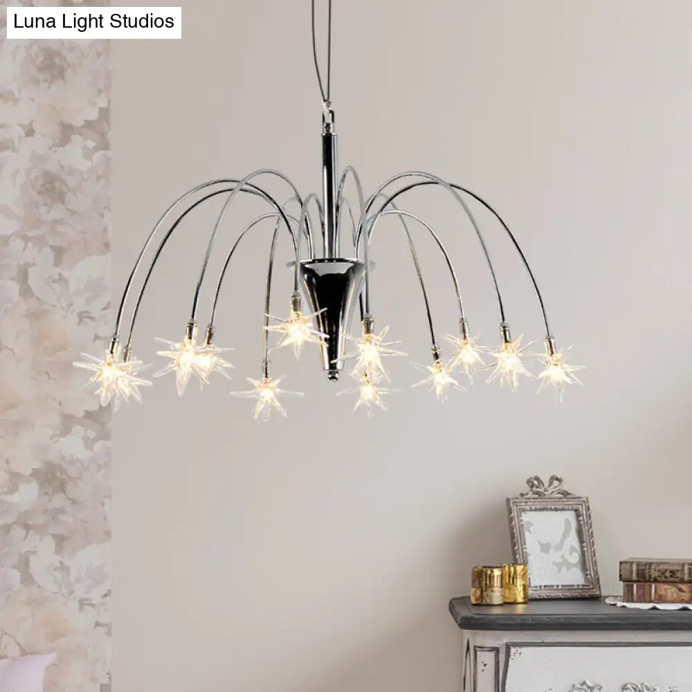 Modern Star-Shaped Crystal Chandelier Silver Finish Pendant Light (12/18 Lights)