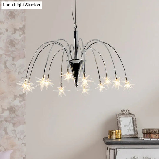 Modern Star-Shaped Crystal Chandelier Silver Finish Pendant Light (12/18 Lights)