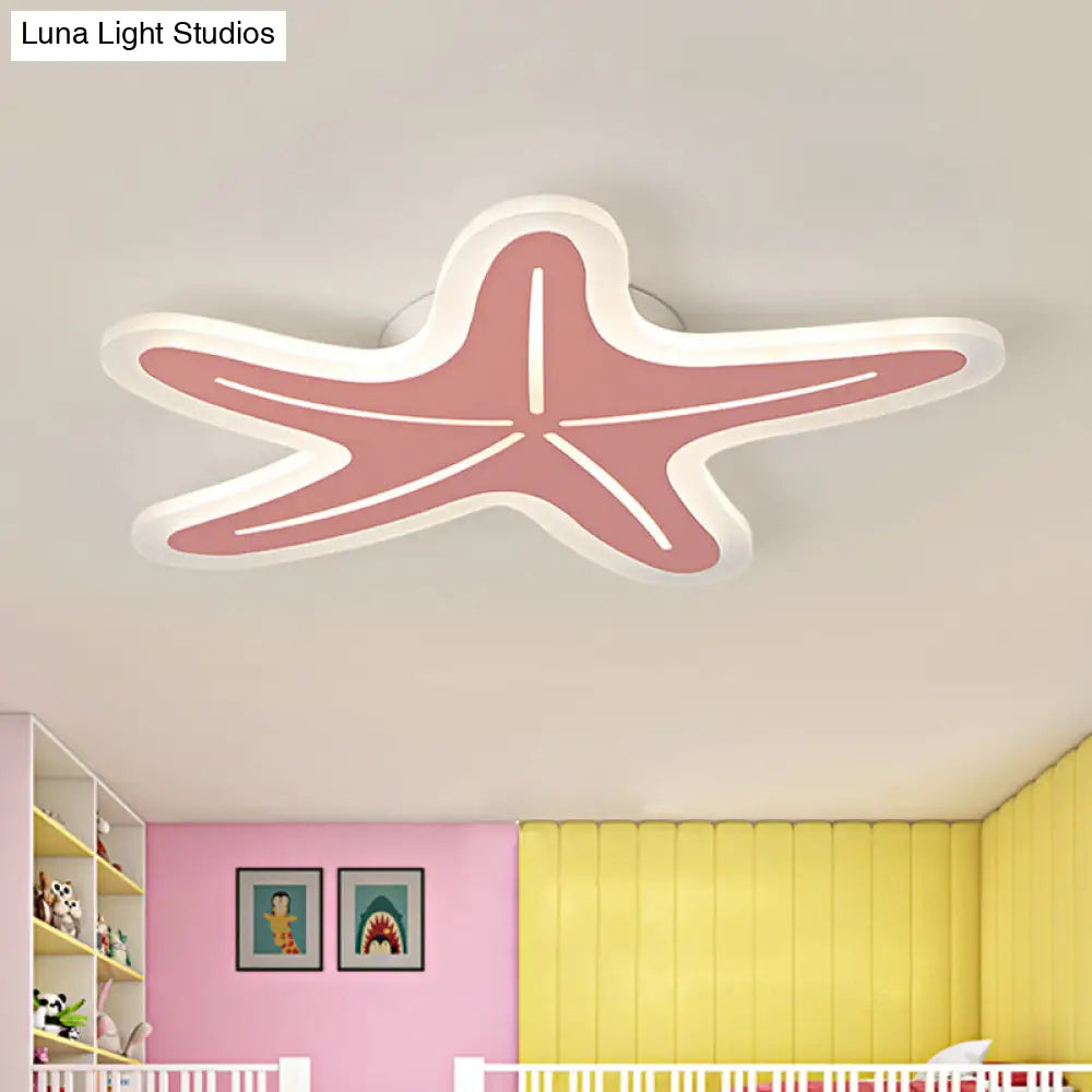 Modern Star Shaped Led Flush Light In Blue/Pink/White - Ideal For Kindergartens Pink