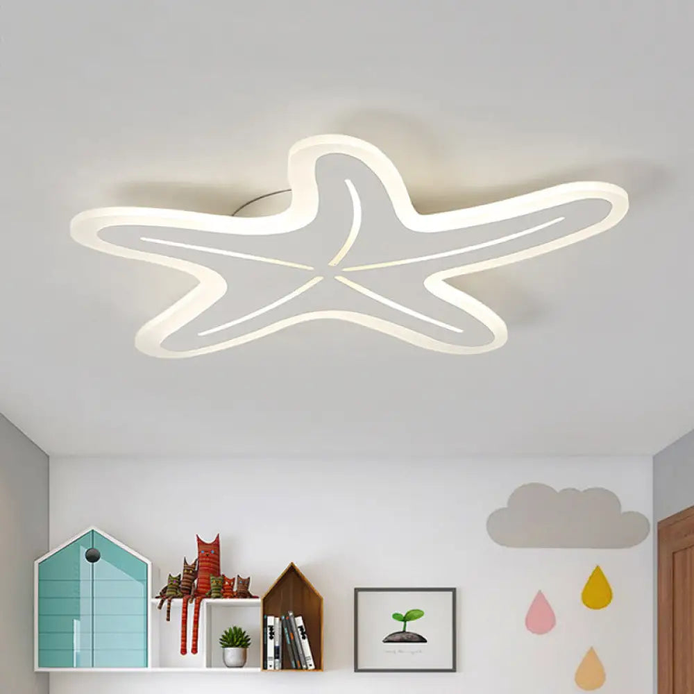 Modern Star Shaped Led Flush Light In Blue/Pink/White - Ideal For Kindergartens White