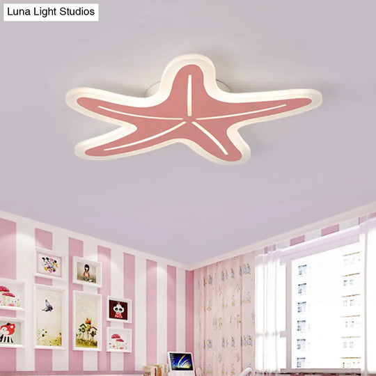 Modern Star Shaped Led Flush Light In Blue/Pink/White - Ideal For Kindergartens