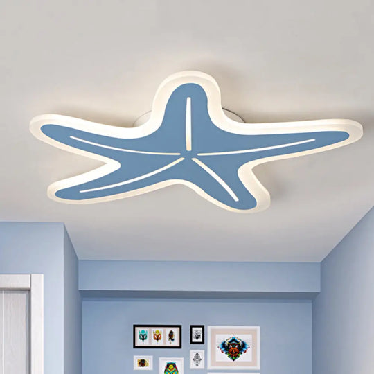 Modern Star Shaped Led Flush Light In Blue/Pink/White - Ideal For Kindergartens Blue