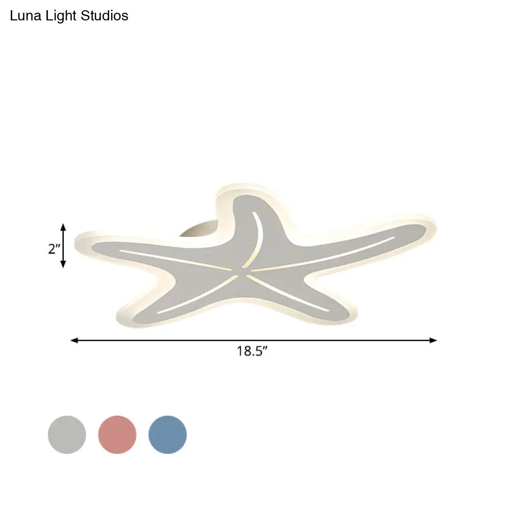 Modern Star Shaped Led Flush Light In Blue/Pink/White - Ideal For Kindergartens