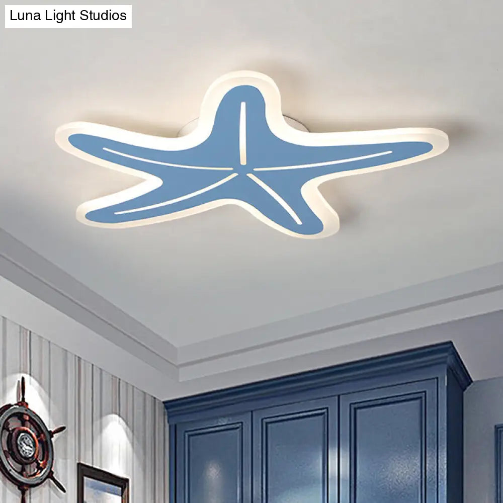 Modern Star Shaped Led Flush Light In Blue/Pink/White - Ideal For Kindergartens