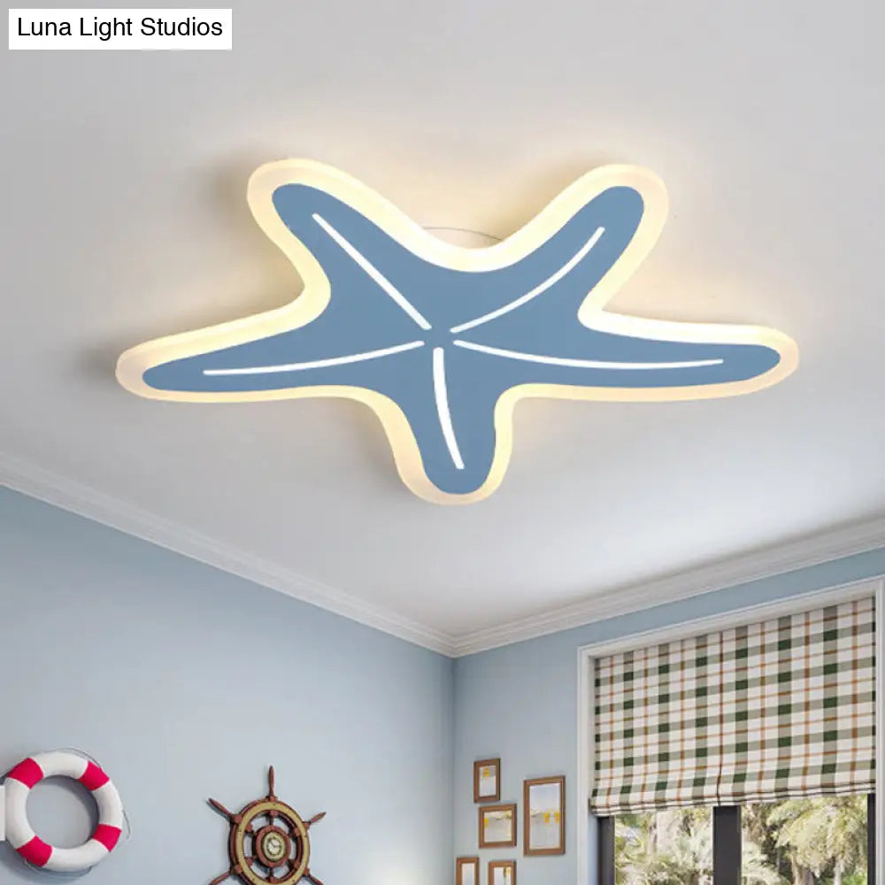 Modern Star Shaped Led Flush Light In Blue/Pink/White - Ideal For Kindergartens