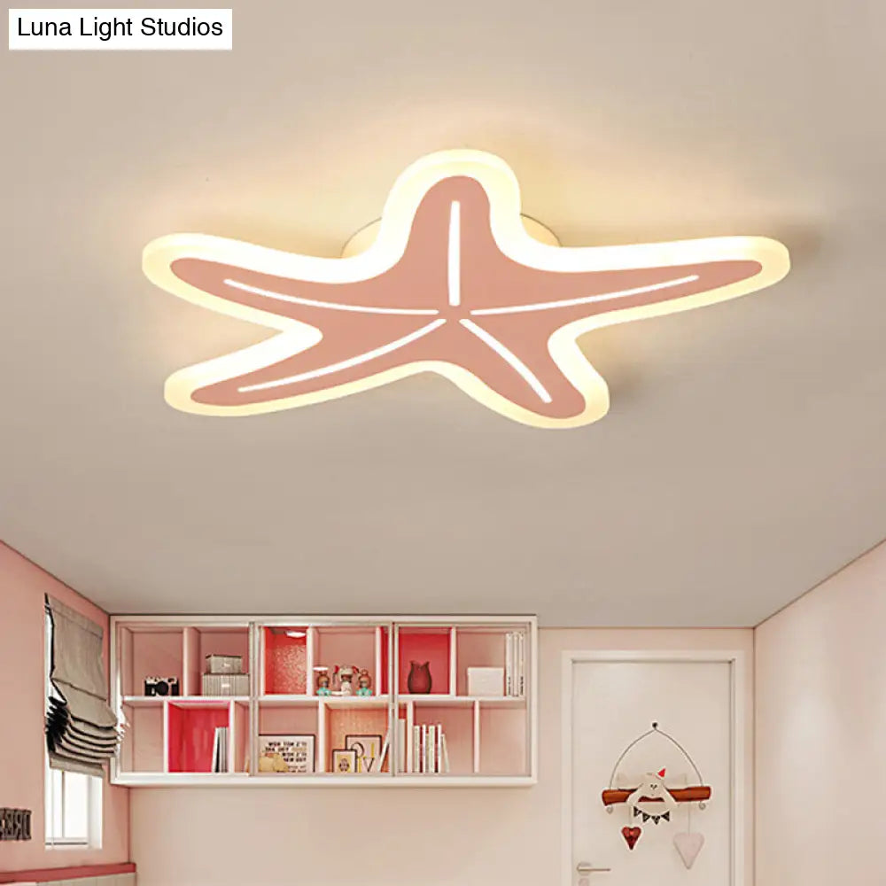 Modern Star Shaped Led Flush Light In Blue/Pink/White - Ideal For Kindergartens