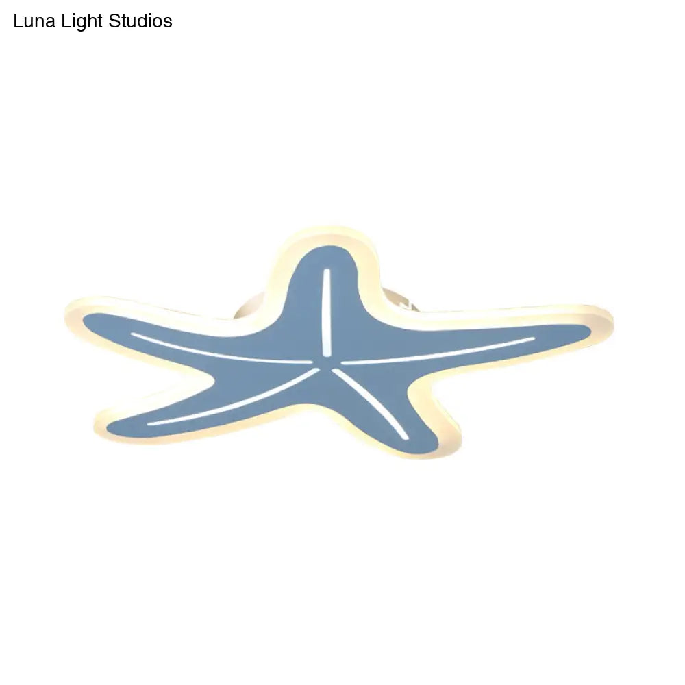 Modern Star Shaped Led Flush Light In Blue/Pink/White - Ideal For Kindergartens