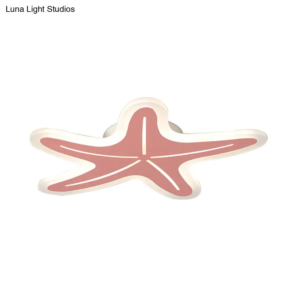 Modern Star Shaped Led Flush Light In Blue/Pink/White - Ideal For Kindergartens