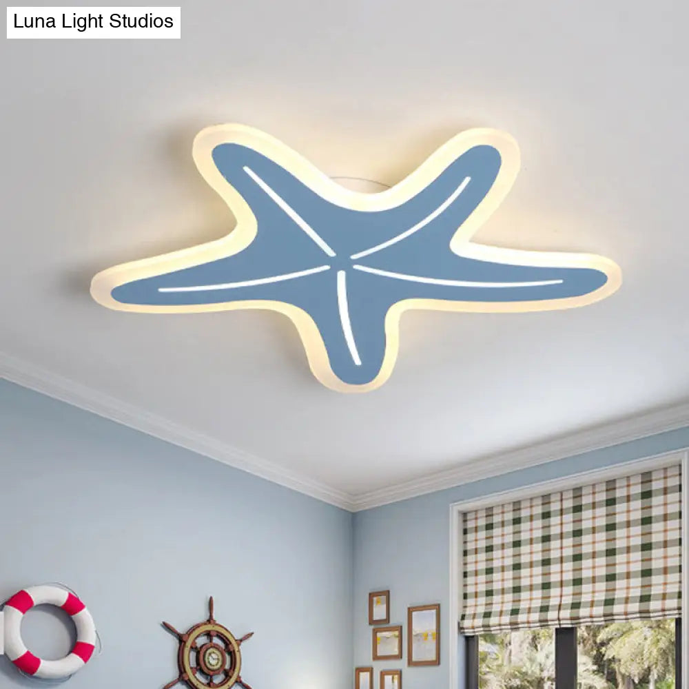 Modern Star Shaped Led Flush Light In Blue/Pink/White - Ideal For Kindergartens