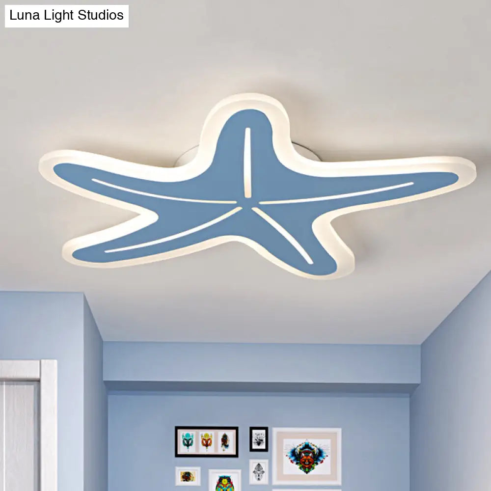 Modern Star Shaped Led Flush Light In Blue/Pink/White - Ideal For Kindergartens Blue