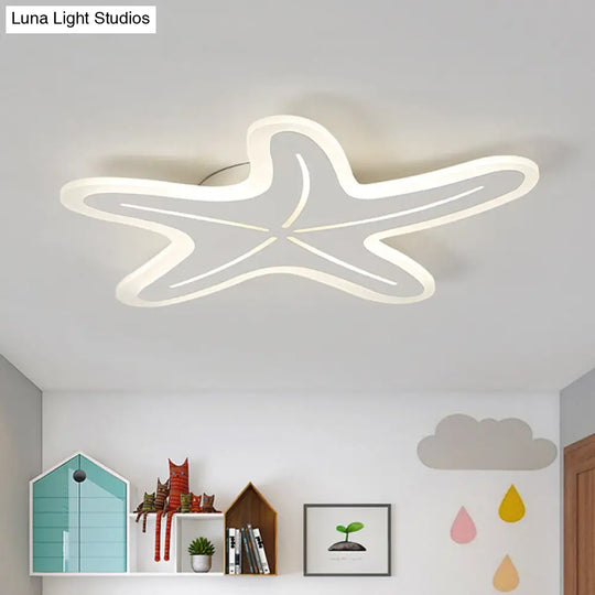 Modern Star Shaped Led Flush Light In Blue/Pink/White - Ideal For Kindergartens White