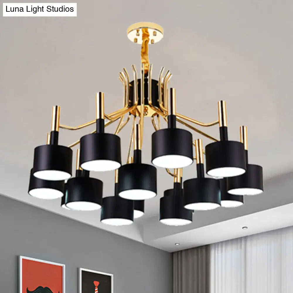 Modern Starburst Ceiling Pendant Light: Drum Metal Shade Black/White Chandelier For Bedroom (12/15