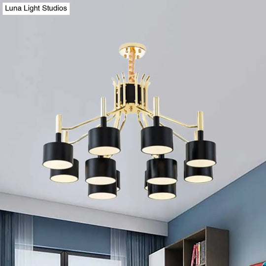 Modern Starburst Ceiling Pendant Light: Drum Metal Shade Black/White Chandelier For Bedroom (12/15