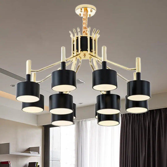 Modern Starburst Ceiling Pendant Light: Drum Metal Shade Black/White Chandelier For Bedroom (12/15