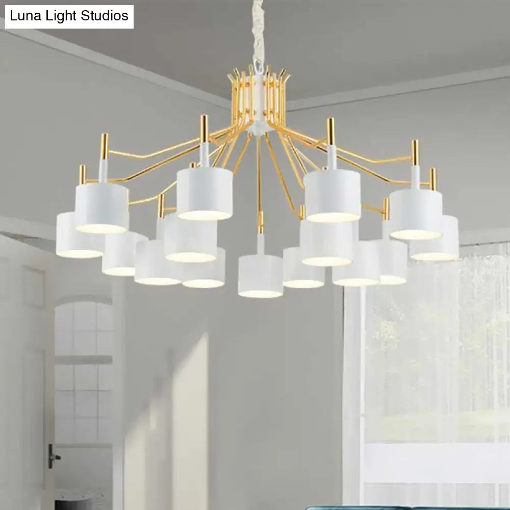 Modern Starburst Ceiling Pendant Light: Drum Metal Shade Black/White Chandelier For Bedroom (12/15