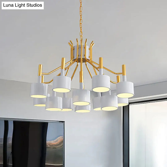 Modern Starburst Ceiling Pendant Light: Drum Metal Shade Black/White Chandelier For Bedroom (12/15