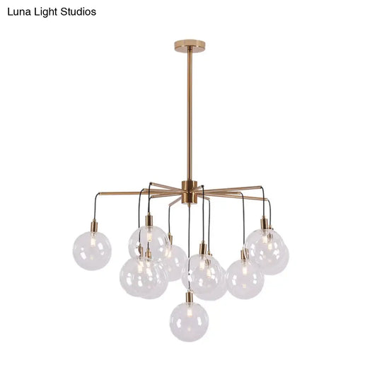 Modern Starburst Chandelier Light With Clear/Amber Glass Globes - 11 Lights For Living Room