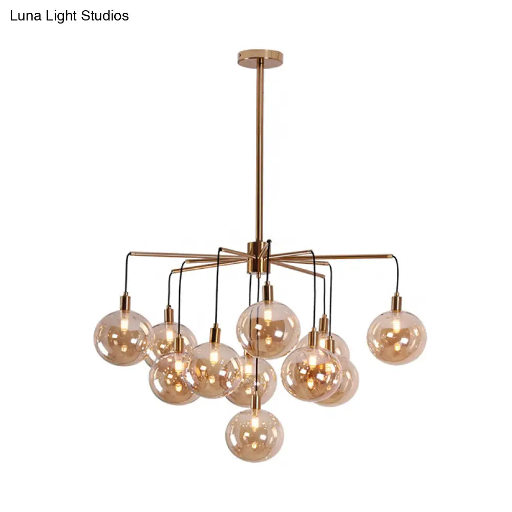 Modern Starburst Chandelier Light With Clear/Amber Glass Globes - 11 Lights For Living Room