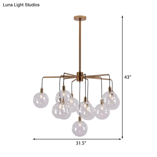 Modern Starburst Chandelier Light With Clear/Amber Glass Globes - 11 Lights For Living Room