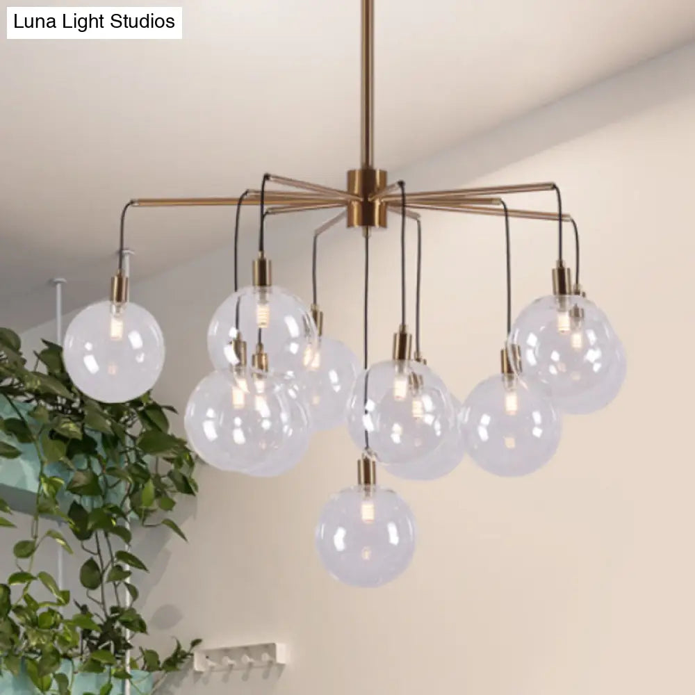 Modern Starburst Chandelier Light With Clear/Amber Glass Globes - 11 Lights For Living Room