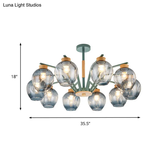 Modern Starburst Chandelier Pendant Light With Dimpled Blown Glass - 6/8/10 Lights Grey/Green