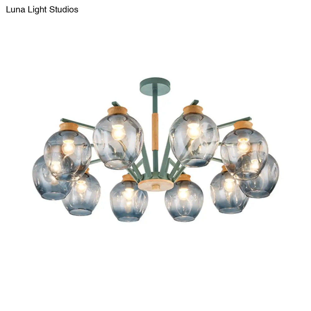 Modern Starburst Chandelier Pendant Light With Dimpled Blown Glass - 6/8/10 Lights Grey/Green