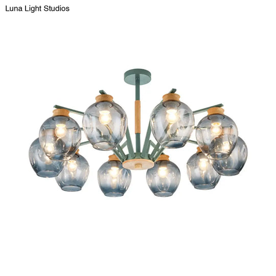 Modern Starburst Chandelier Pendant Light With Dimpled Blown Glass - 6/8/10 Lights Grey/Green