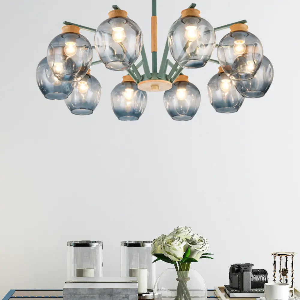 Modern Starburst Chandelier Pendant Light With Dimpled Blown Glass - 6/8/10 Lights Grey/Green 10 /