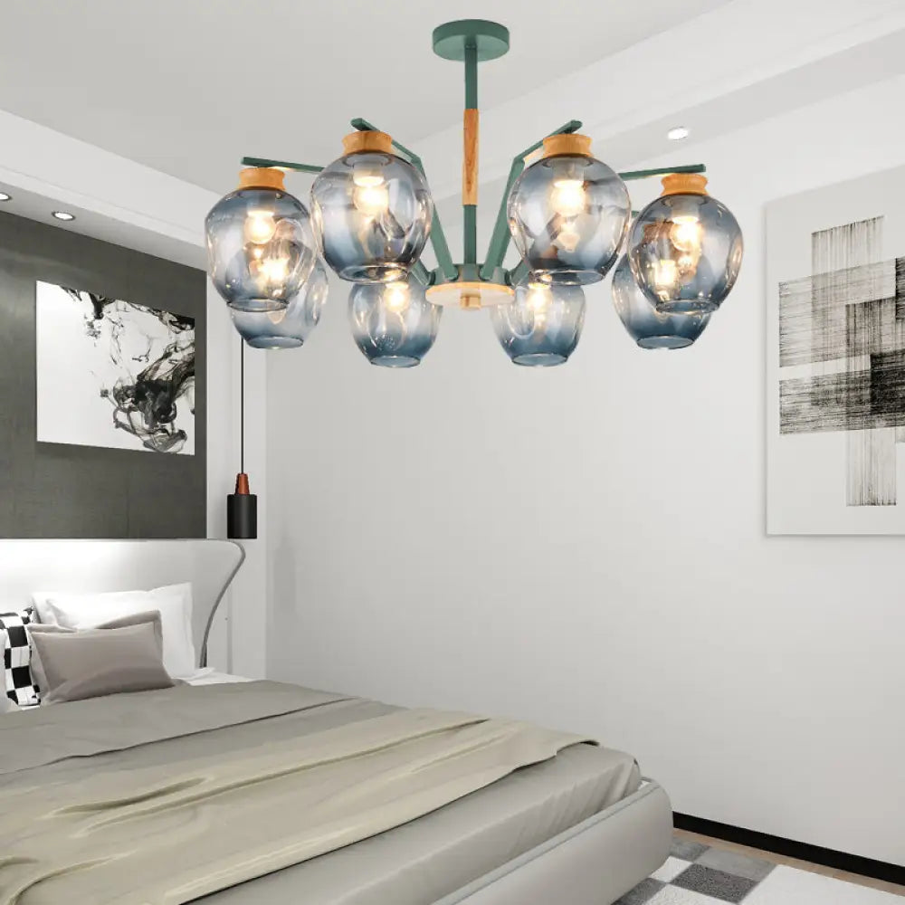 Modern Starburst Chandelier Pendant Light With Dimpled Blown Glass - 6/8/10 Lights Grey/Green 8 /