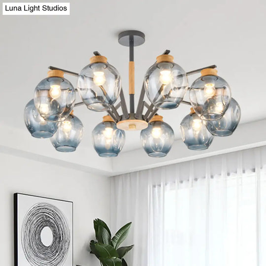 Modern Starburst Chandelier Pendant Light With Dimpled Blown Glass - 6/8/10 Lights Grey/Green